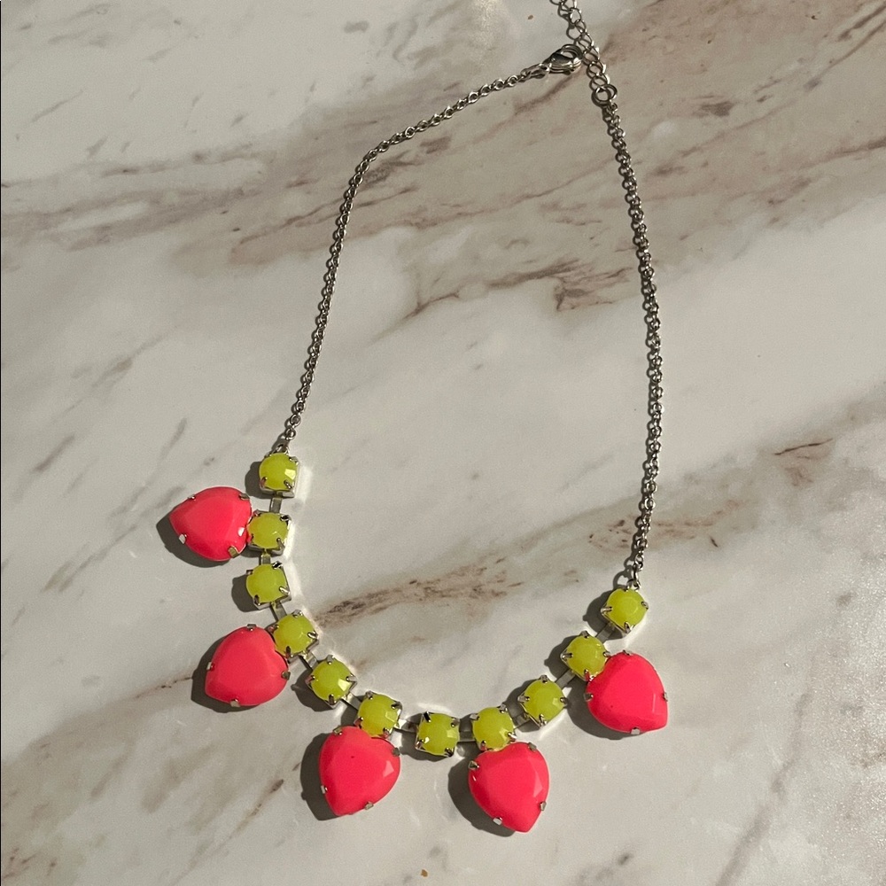 Fluorescent Hearts Rhinestone Bib Necklace